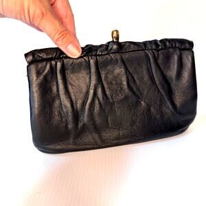 Vintage Leather Clutch Black Gold Metal Whimsigoth Coquette Girl Evening Bag